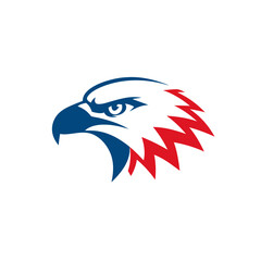 Fototapeta premium Stylized vector illustration of an eagle head in patriotic red, white, and blue colors, symbolizing strength, freedom, and national pride.