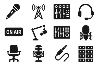 Obraz premium Boom studio mount broadcast panel broadcasting vector icon equipment shock icons connector