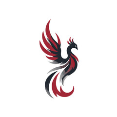 Fototapeta premium Stylized Phoenix Bird Logo Concept Vector Illustration. Modern Red and Black Mythical Firebird Design with Elegant Wings.