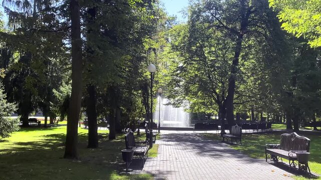 Summer Park. Squirrel and Fountain.