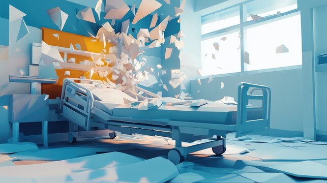 style exploded view of a hospital bed in low poly style