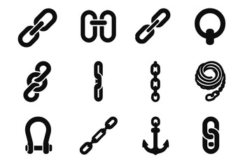 Icons icon anchor knot secured shackle chain double coiled thick vector loop