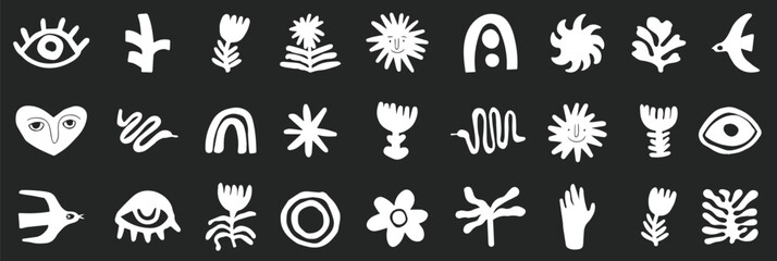 Cut out collage organic floral abstract form in retro vintage style. Naive simple hand drawn doodle sketches. illustration