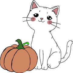 cat and mouse Kawaii Cat and Autumn Pumpkin Drawing