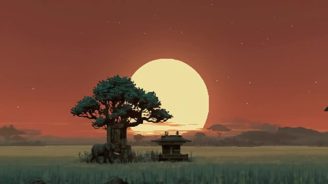 Sunset elephant landscape