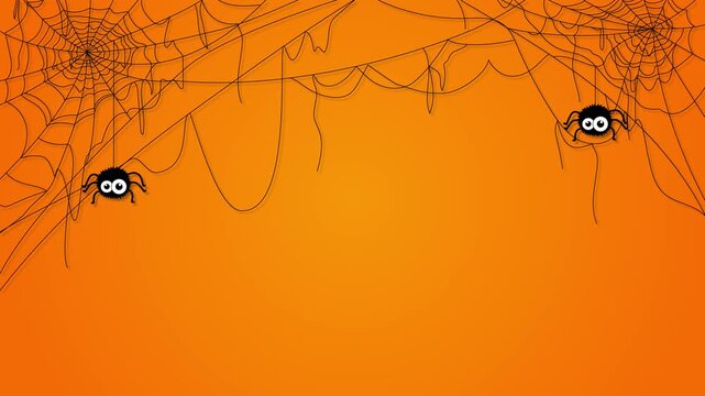 happy halloween spiders and web on orange and yellow loop animation, trick or treat nets motion design element	