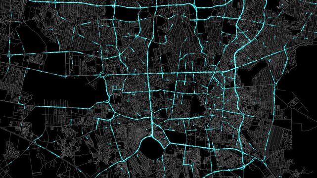 Urban Traffic Flow Map Simulation in Tehran, Iran, GPS Smart city route Transportation