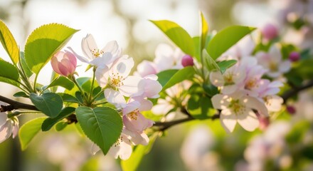 Fototapeta premium Delicate Spring Blossoms Bathed in Soft Sunlight