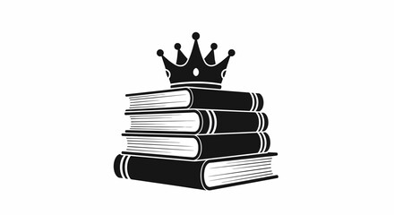 Royal Reader Flat Vector Stack of Books with Crown