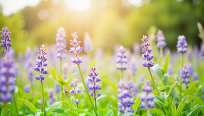 Obraz premium Lavender flowers blooming in a sunny garden during summer 