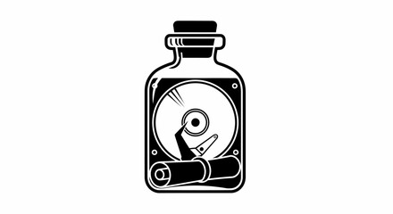 Fototapeta premium flat vector graphic of hard drive inside a bottle with scroll