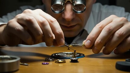 Watchmaker Assembling Timepiece with Precision Tools