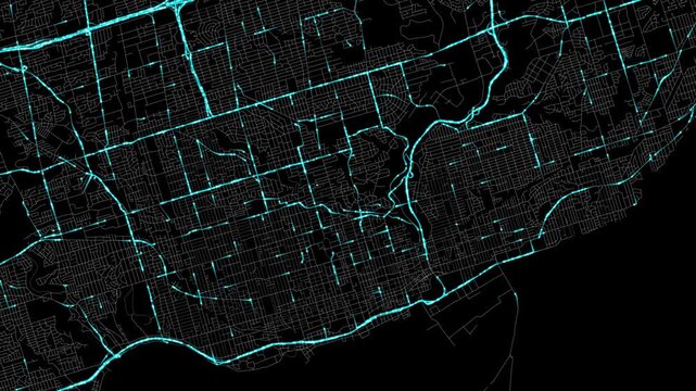 Urban Traffic Flow Map Simulation in Toronto, Canada, GPS Smart city route Transportation