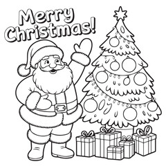 Santa Claus Figure coloring page design, black and white.