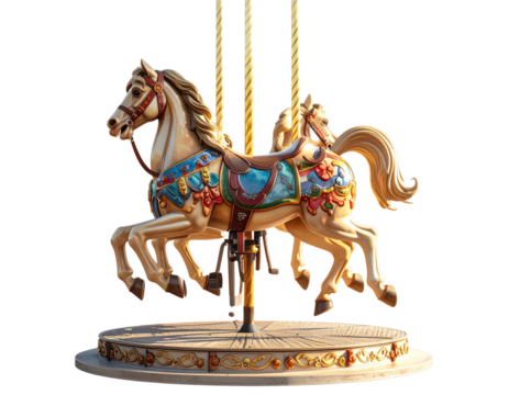 Vintage Merry-Go-Round with Horses PNG