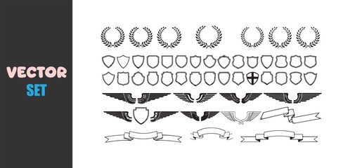 Collection of vintage heraldic emblems and decorative elements