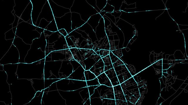 Urban Traffic Flow Map Simulation in Zhanjiang, China, GPS Smart city route Transportation