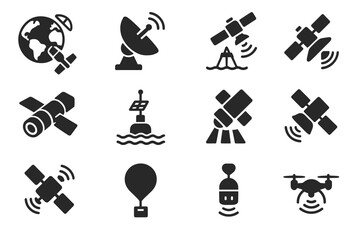 Sensing remote satellite tracking icon sensor orbital mapping antenna icons scanner vector
