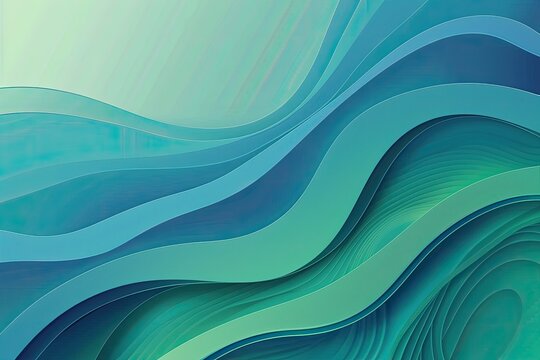 Abstract artwork featuring layered, flowing teal and blue waves, creating a sense of depth and movement.  The color palette is cool and calming, with subtle variations in shade