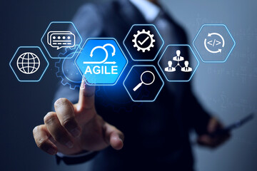 software development IT operation work with agile development on virtual interface to operation agile methodology a project management and software development flexibility and customer satisfaction