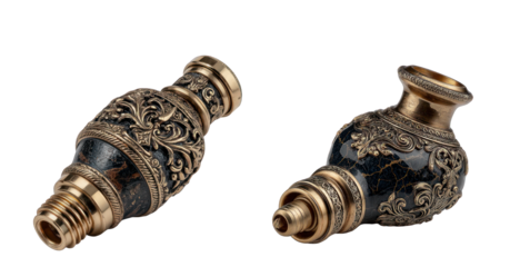 Ornate golden and black vase detail isolated on transparent background