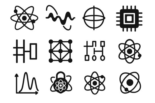 Vector secure chip orbit probability icons quantum icon computing data photon qubit