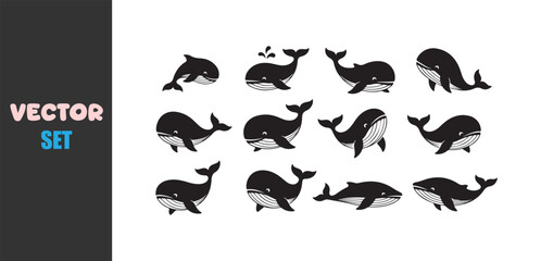 Fototapeta premium Collection of whales and dolphins in a whimsical hand drawn style
