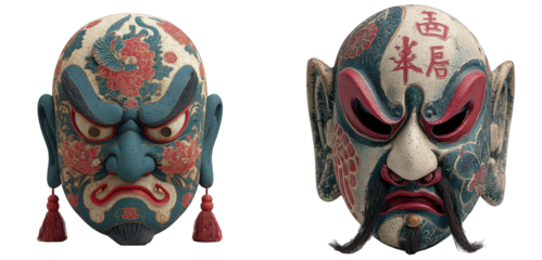 Traditional Japanese Noh Theater Mask isolated on transparent background