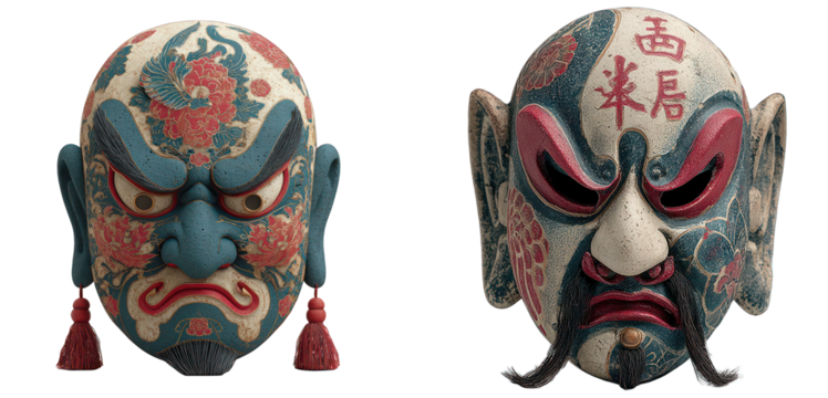 Traditional Japanese Noh Theater Mask isolated on transparent background