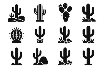 Fototapeta premium Cactus decorative stone vector cacti icons two large pads mini modern cluster