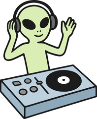 Design of funny illustration of DJ alien