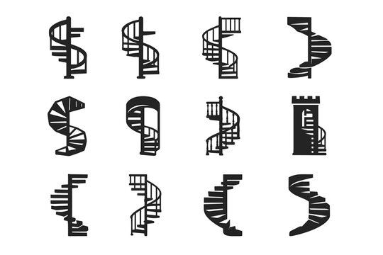 Stair icon victorian architectural spiral iron coil polygonal staircase icons access vector
