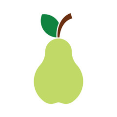 Minimalist Green Pear Vector Icon with Leaves