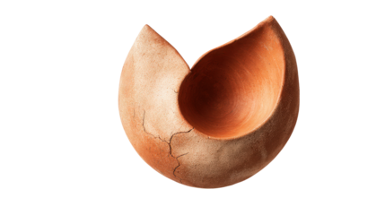 Handmade pottery in asymmetrical shape seen from top, isolated on a Transparent background, PNG file.