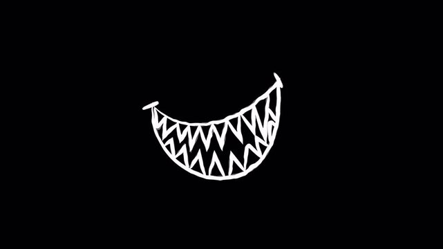 Hand Drawn Creepy Monster Face Animation Emerging from Black Background.