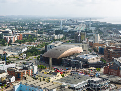 Aerial view of Cardiff Bay, the Capital of Wales, UK 2025