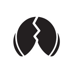 Minimalist Black Cracked Shell Flat Vector Icon on White Background