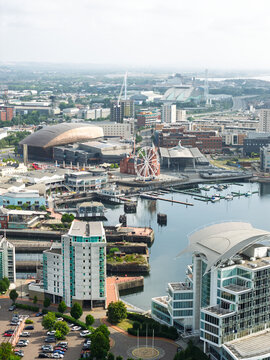 Aerial view of Cardiff Bay, the Capital of Wales, UK 2025