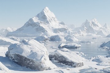 Obraz premium Snowy mountain range reflecting in icy water