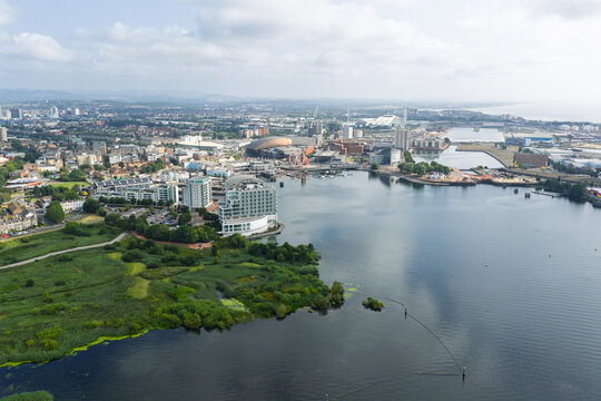 Aerial view of Cardiff Bay, the Capital of Wales, UK 2025