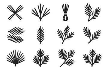 Branched icon needle pine grouping diagonal fan vector set cluster