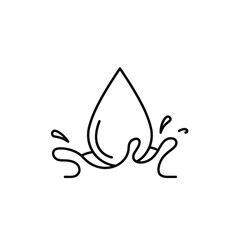 A minimalist line art icon of a single water drop creating a splash upon impact on a white background.