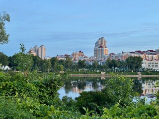 Fototapeta premium view from Obolon island, Kyiv, Ukraine