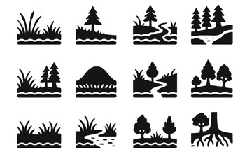 Peat to grid mossy water vector icon border wetland divide bog icons
