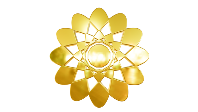 Luxurious Golden Symmetrical Abstract Emblem with Metallic Sheen on Isolated Black Background