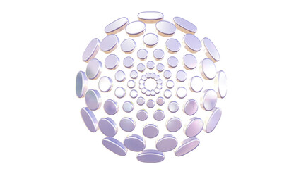 Iridescent Metallic Discs Arranged in a Futuristic Concentric Spiral on Black Background