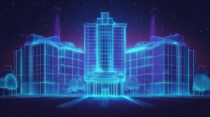 Naklejka premium building flat c holographic projection of the hospital building