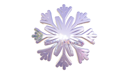 Elegant 3D Rendered Snowflake with Iridescent Reflections on a Deep Black Background for Winter Designs