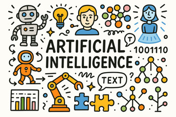 Artificial intelligence, technology outline icon set. robotics, innovation, tech symbols.