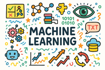 Fototapeta premium “machine learning linear icon set: ai, data analytics, technology line illustrations”
